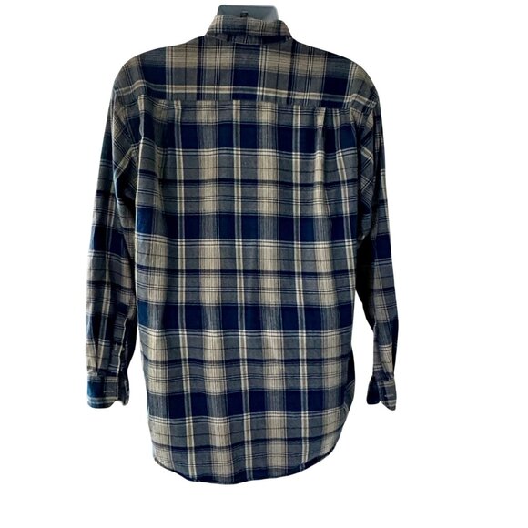 Nautica Blue & White Plaid Long Sleeve Cotton Flannel Shirt Large - Picture 5 of 8